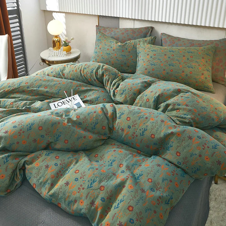 Rynx | Cotton Soft Bedding Set Striped Print Duvet Cover with Pillowcase Flower Duvet Pillowcases Sets