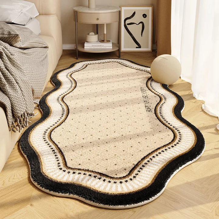 Rynx | Irregular Shape Bedroom Plush Rug Soft Soft Bedroom Decor Rug Retro Cream Rugs for Living Room Washable Thick Lounge Mat