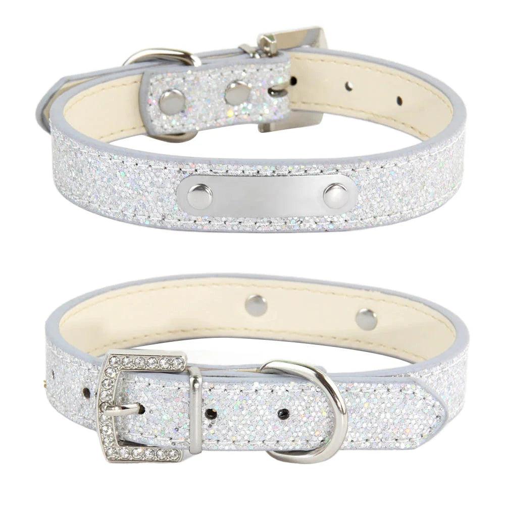 Lisslune | Glamorous Personalized Engraved Leather Dog Collar with Sparkling Accents