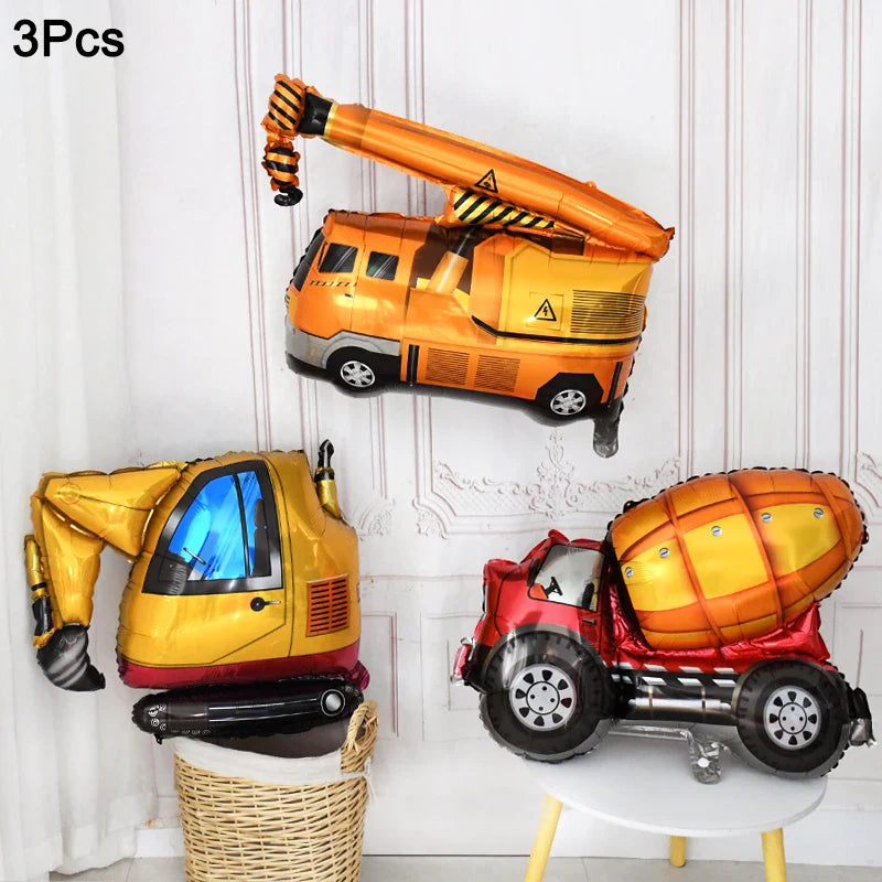 Rynx 1Set Construction Vehicle Foil Balloons Boys Construction Theme Birthday Party Favor Decoration Excavator Truck Globos Accessories