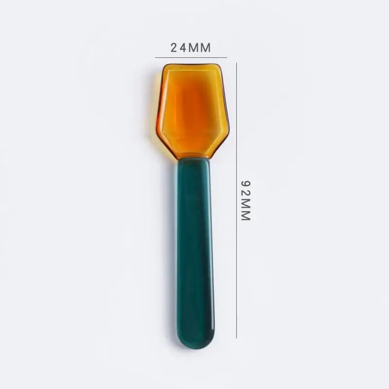 Rynx | Colored glass spoon dessert ice salad spoon with handle coffee soup stirring spoon high borosilicate heat and cold resistance