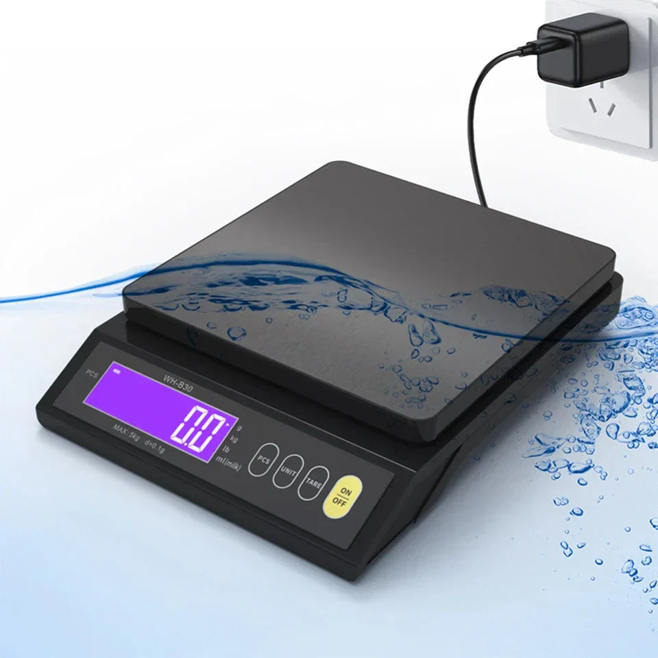 Lisslune | 5 kg/0.1 g and 10 kg/1 g digital electronic kitchen scale, LCD display, fully waterproof stainless steel weighing tool for baking