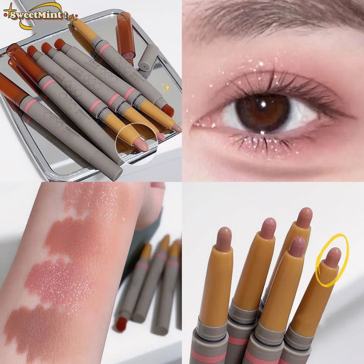 Rynx | Double-sided silky matte eyeshadow pencil Rose Brown Glitter Nude eyeshadow pencil with eyeshadow halo color brush 2 in 1