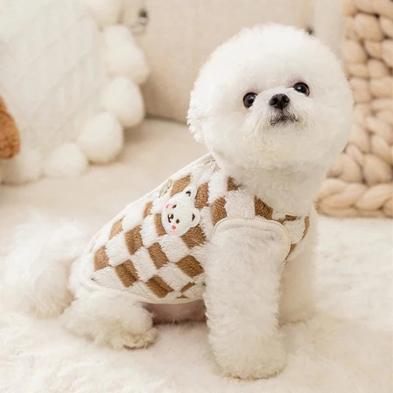 Lisslune | Cozy Plush Cute Bear Print Winter Sweater for Small Dogs & Puppies with Safe Buckle Closure