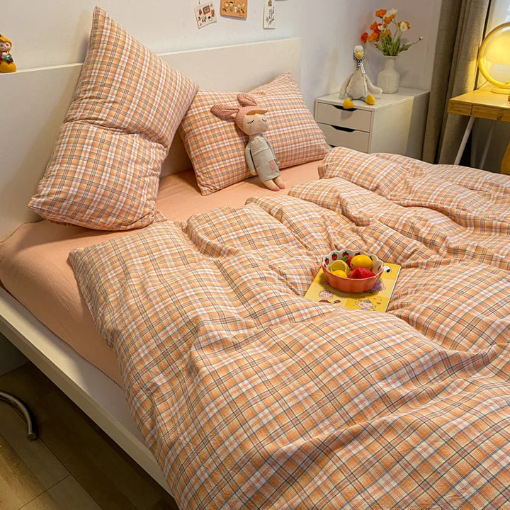 Rynx | Japanese Style 100% Cotton Soft Bed Linen Set Stripe Print Duvet Cover with Pillowcase Comforter Bedspread Pillowcase Sets