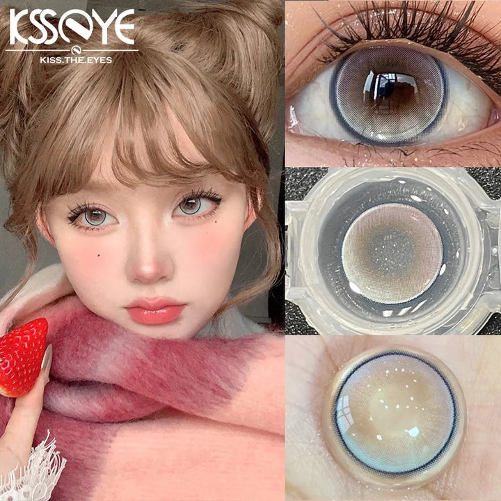 Lisslune | 1 Pair New Colorful Contact Lenses Fashion Blue Lens - 0.00 To - 8.00 Diopters Lenses High Quality Cute Beautiful Pupils