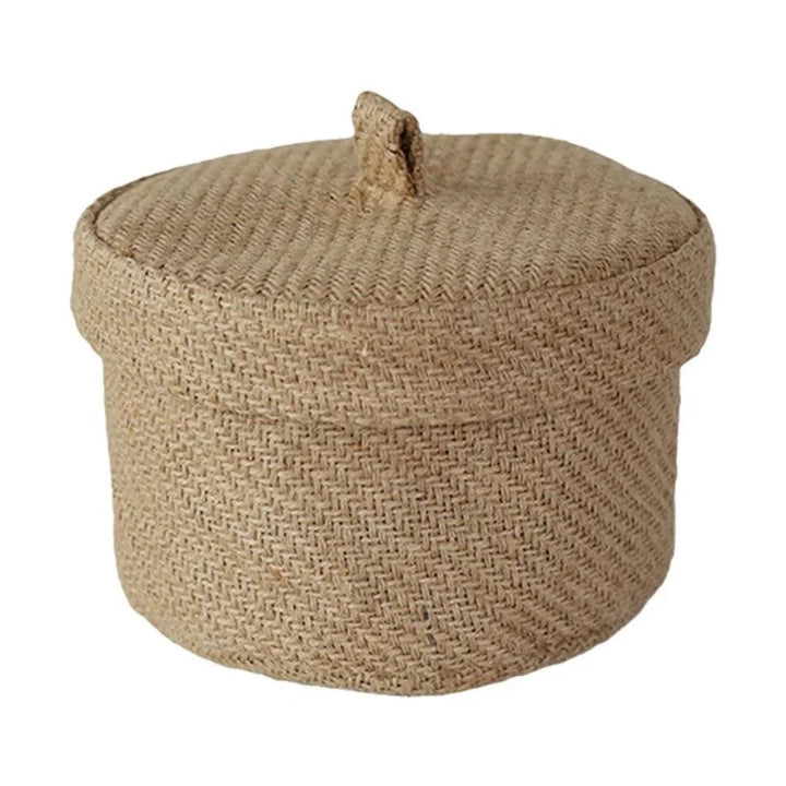 Lisslune | Stylish round jute basket with lid - Contemporary organizational solution