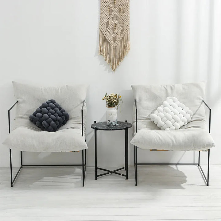 Lisslune | Living Room Soft Plush Knot Pillow Sofa Pillow Solid Color Square Handwoven Home Throw Pillow Square Woven Seat Cushion Pillow