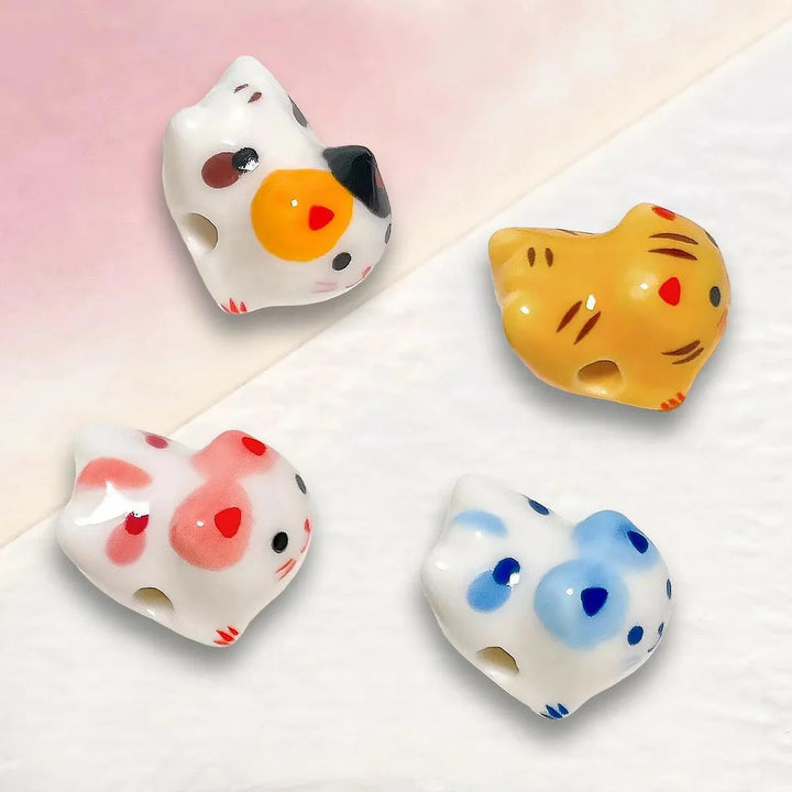 Lisslune | Charming anime-inspired lucky cat ceramic beads for creative jewelry projects - 15x21mm porcelain essentials with vertical hole