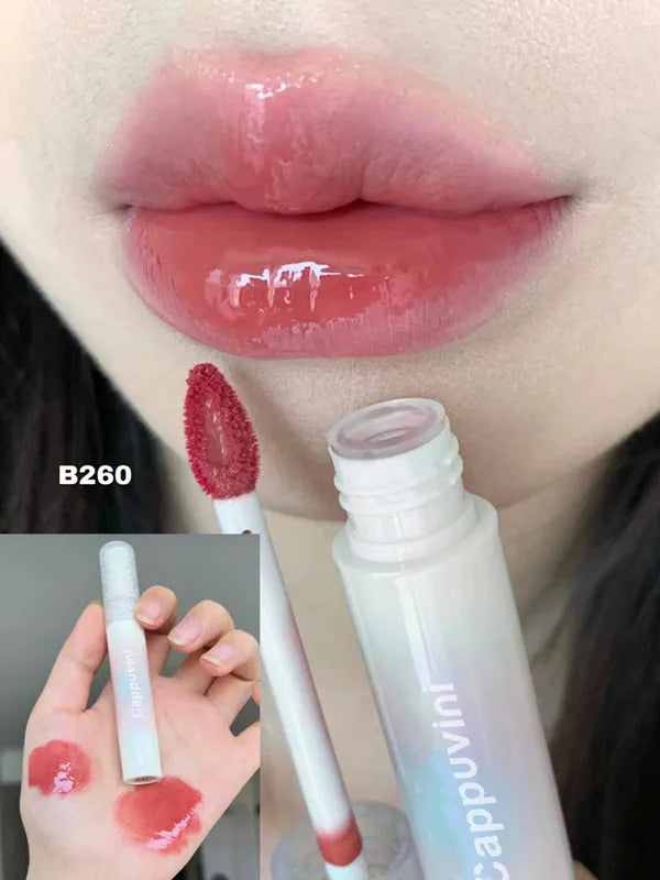 Rynx | Cherry Pink Mirror Water Lip Gloss 10 Colors Transparent Glass Lip Oil Waterproof Liquid Lipstick Nude Brown Clear Shade Makeup
