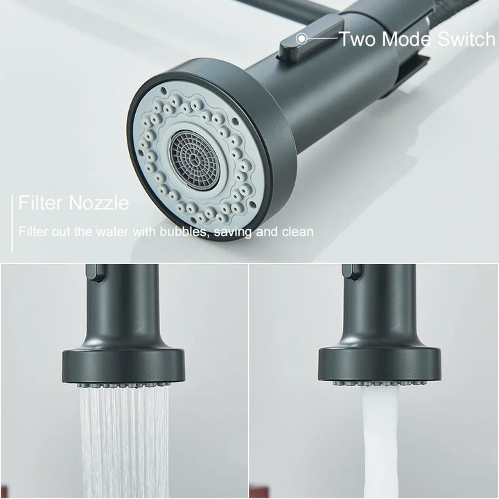 Rynx | Matte Black Kitchen Sink Faucet Single Lever Spring Hot and Cold Water Spout Mount Bathroom Chrome Kitchen Tap