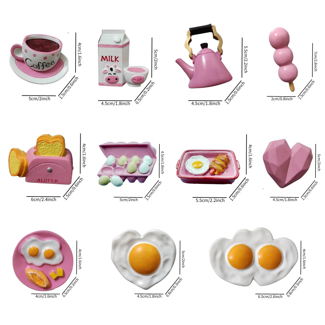 Rynx | 3D Simulation Food Style Refrigerator Magnets Pink Heart Egg Croissant Magnetic Decorative Stickers for the Refrigerator