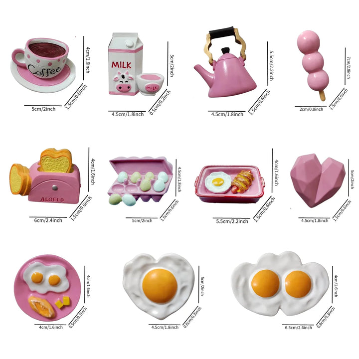 Rynx | 3D Simulation Food Style Refrigerator Magnets Pink Heart Egg Croissant Magnetic Decorative Stickers for the Refrigerator