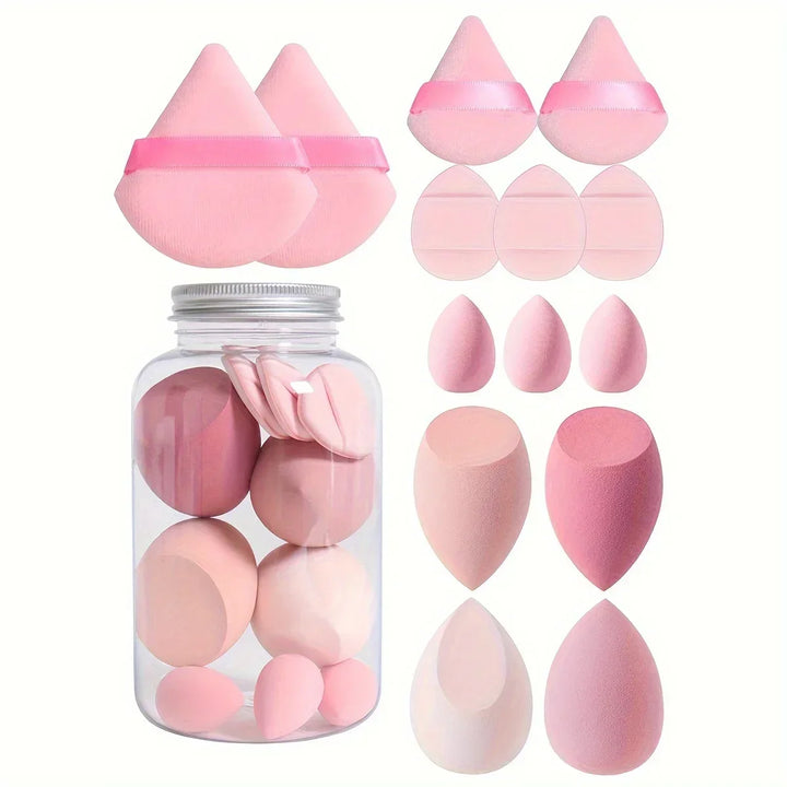 Rynx | 14pc Beauty Eggs Makeup Sponge Set with Storage Glass Velvet Beauty Blender Makeup Sponge Finger Puff Foundation Cosmetic Puffs