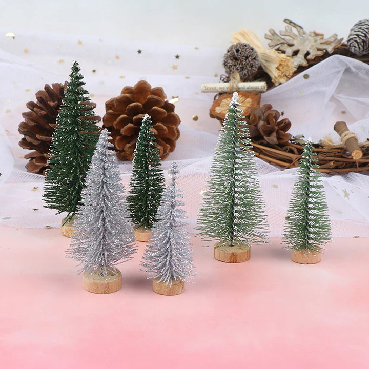 Rynx | 3-piece Christmas tree mini pine with wooden base DIY table decoration miniatures S/L (7/9cm)