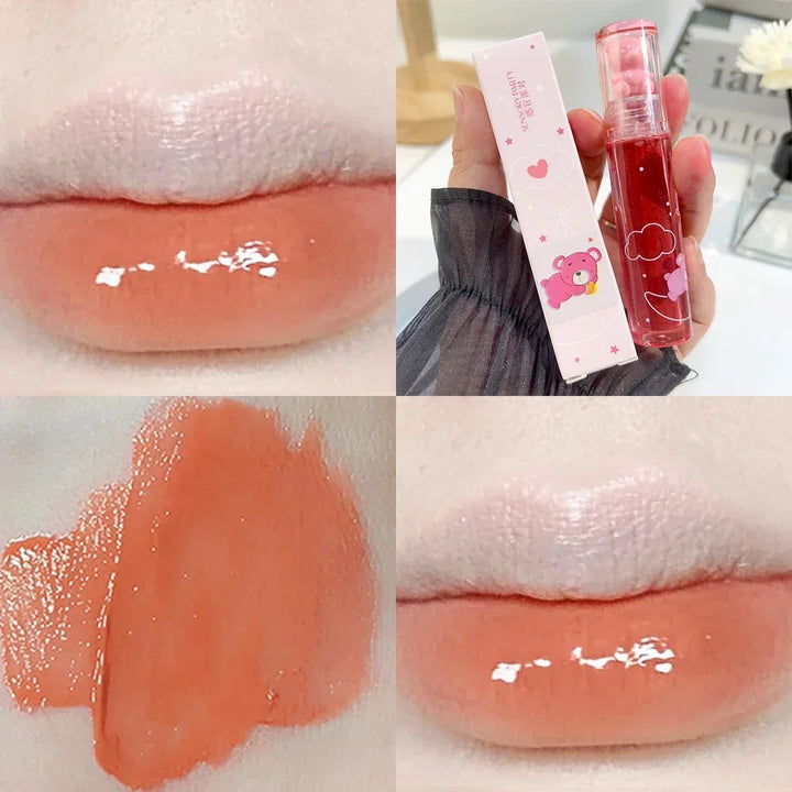 Rynx | Sweet Pink Bear Waterlight Lip Gloss Long-lasting Crystal Shiny Lip Lacquer Mirror Nude Liquid Lipstick Women's Lip Makeup Cosmetics