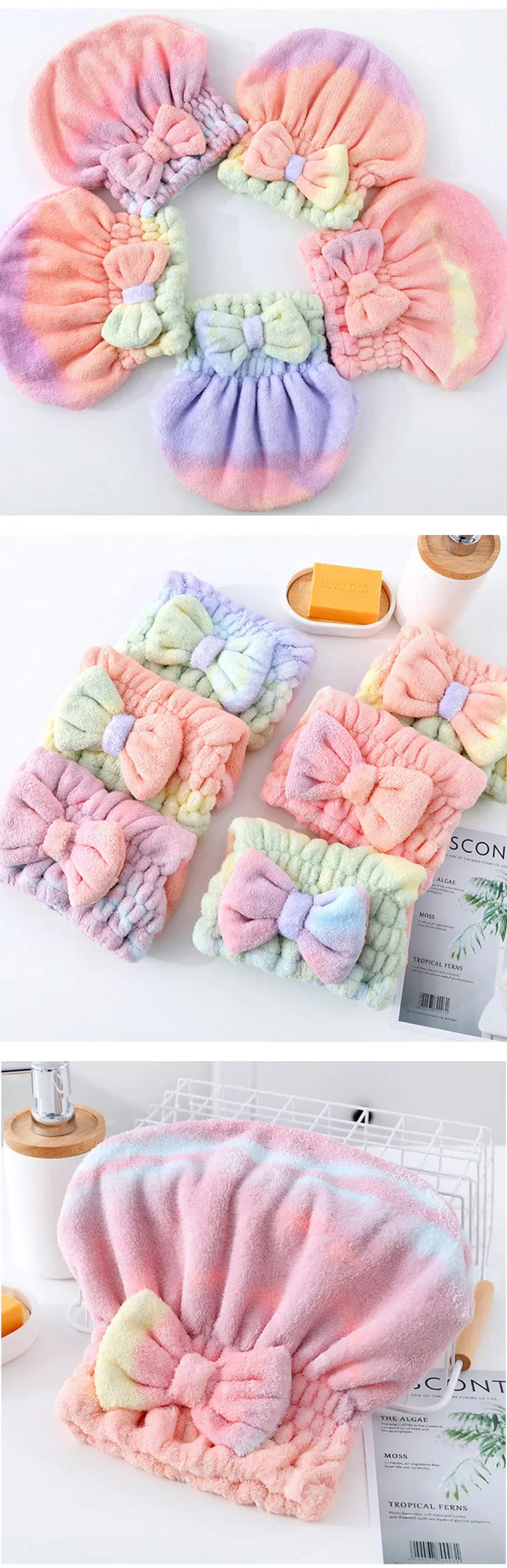 Rynx | 1pc Coral Fleece Shower Cap Rainbow Gradient Dry Hair Towel Soft and Absorbent Thick and Sweet Princess Cap Shampoo Dry Hair Cap