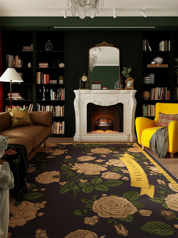 Rynx | American Flower Living Room Rug Vintage Art Bedroom Rug Classic Luxury Flower Oversized Alfombra Space Tapis Wallpaper 러그 carpet