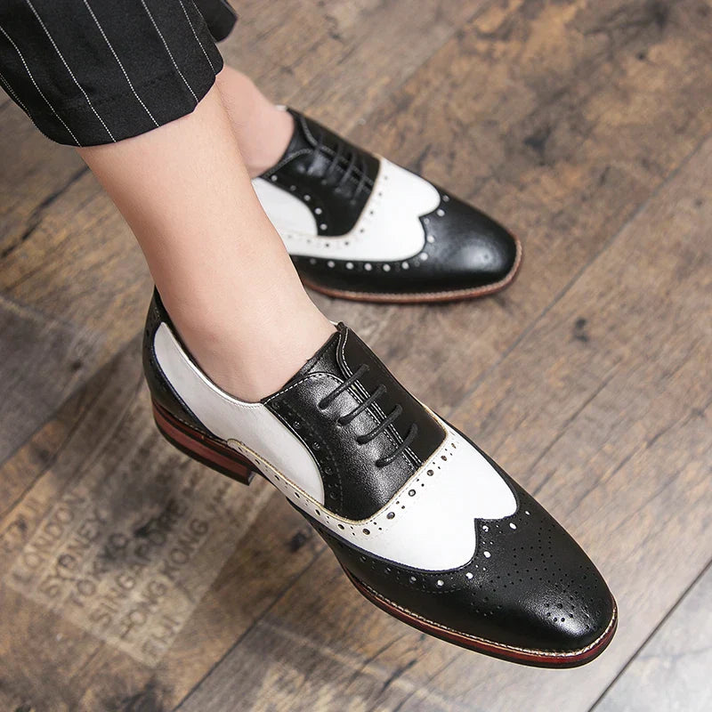 Lisslune | Men's Luxury Shoes Brogue Lace-up Casual British Style Contrast Color Oxford Office