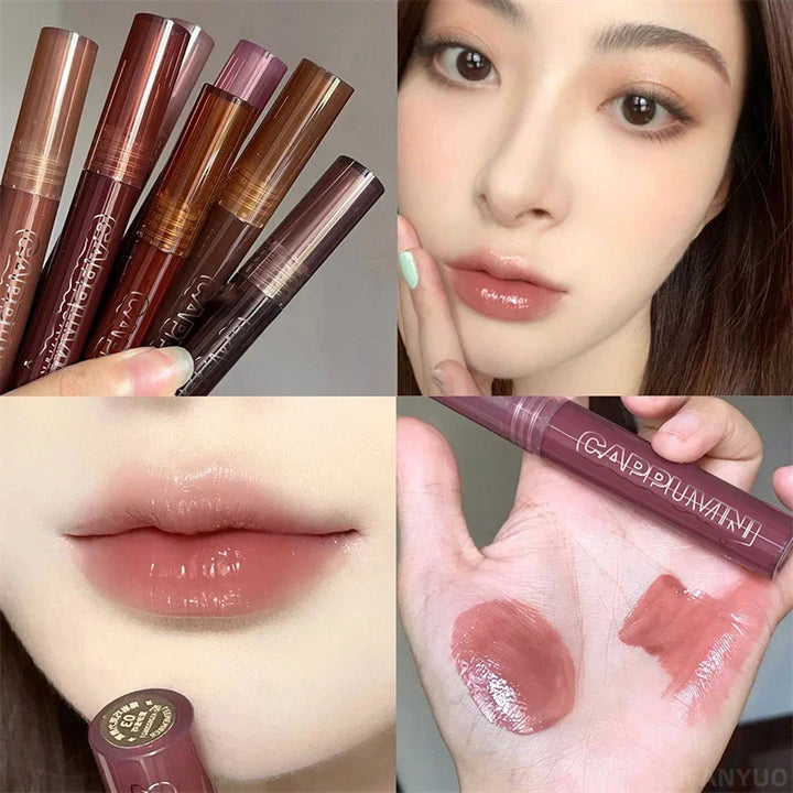 Rynx | Chocolate lip gloss long-lasting moisturizing dark brown lip lacquer transparent glass mirror water liquid lipstick clear makeup