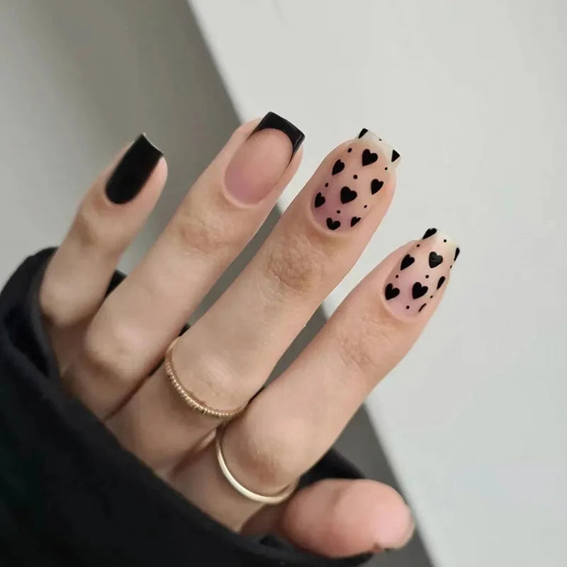 Rynx | Red Love Heart French Sweet Nail Art Nude Pink Artificial Nails Removable Finished Fingernails Valentine's Day Gift Press-on Nails With Glue