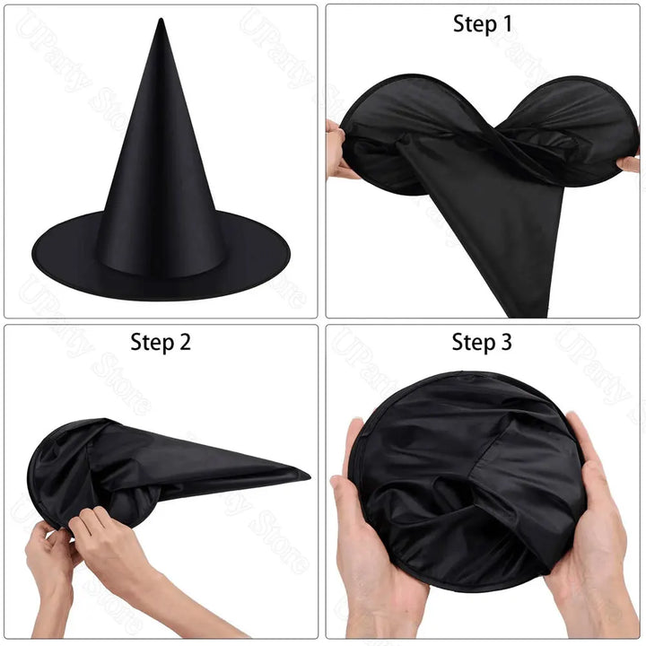 Rynx | 6/12pcs Halloween Black Witch Hats with Rope Hanging Wizard Hats XXL for Home Outdoor Porch Halloween Decoration Party Gifts