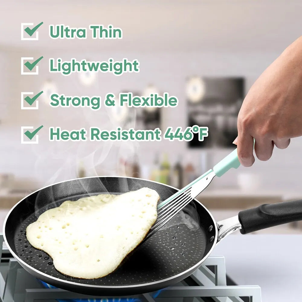 Lisslune | Silicone-Edged Fish Spatula - Stainless Steel, Heat-Resistant, Slotted Turner for Cooking