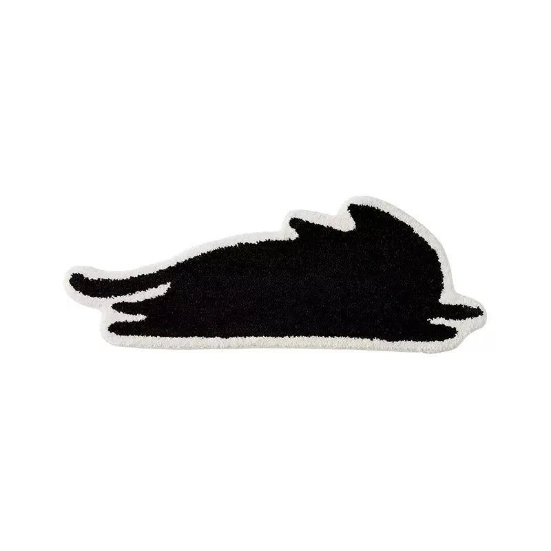 Rynx | Long Tufting Black Cat Bedroom Carpet Bathroom Mat Soft Cartoon Animal Pad Living Room Rug Non-Slip Hallway Home Kids Room Decor