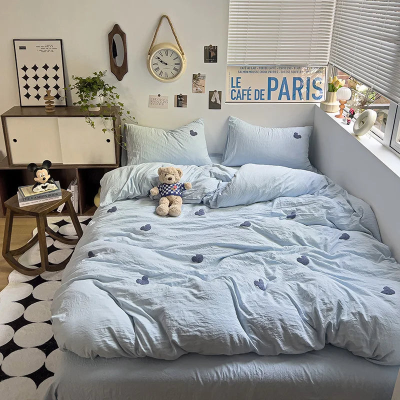 Rynx | Embroidery Bedding Duvet Set Pillowcase Bed Sheet Single and Double Bed Bedding Duvet Set Queen/King Double Single Bed