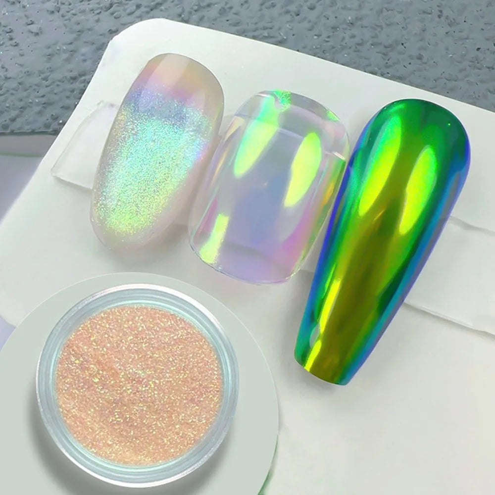 Rynx | Neon Rainbow Chrome Glitter Nails Aura Clear Mirror Effect Neon Chameleon Nail Powder for Manicure Decoration Friction Dust