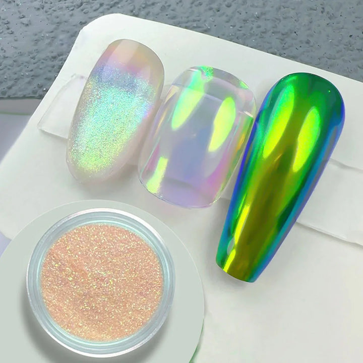 Rynx | Neon Rainbow Chrome Glitter Nails Aura Clear Mirror Effect Neon Chameleon Nail Powder for Manicure Decoration Friction Dust
