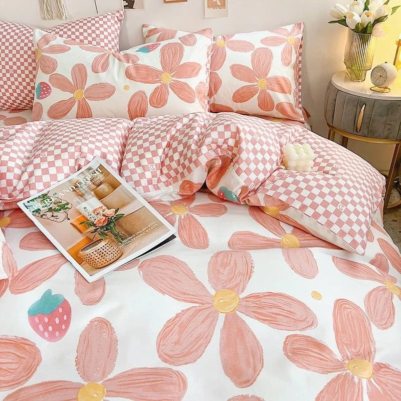 Rynx | In Pink Flowers Bedding Set Flat Bed Sheet Duvet Cover Twin Full Queen Nordic Bedding Boys Girls Bedding Sets Flower Cherry