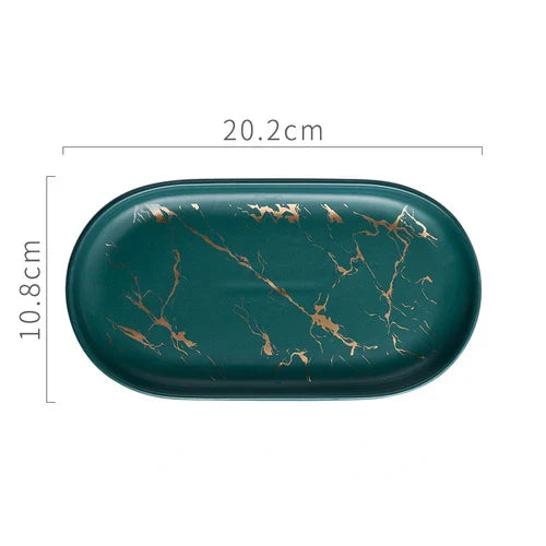 Lisslune | Nordic Ins Ceramic Marble Oval Tray Jewelry Storage Tray Accessories Soap Holder Golden Wave Bathroom Cup Bath Decoration
