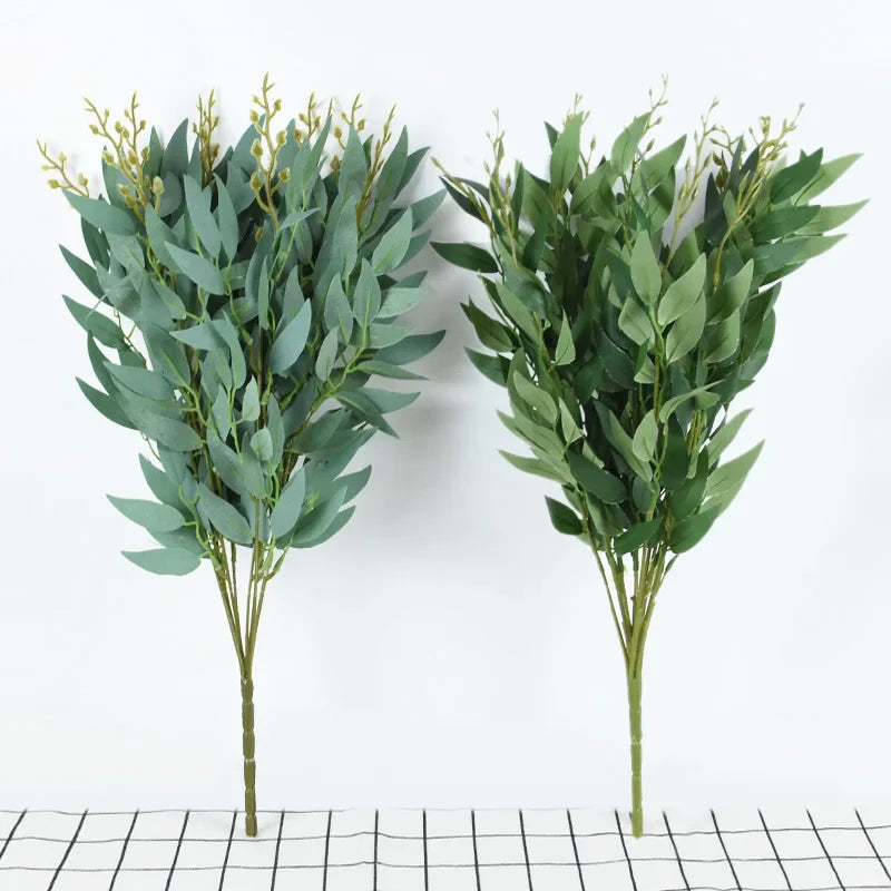 Rynx Silk Artificial Willow Bouquet Artificial Green Leaves for Wedding Home Garden Vase Decoration Jungle Party DIY Plants Wreath