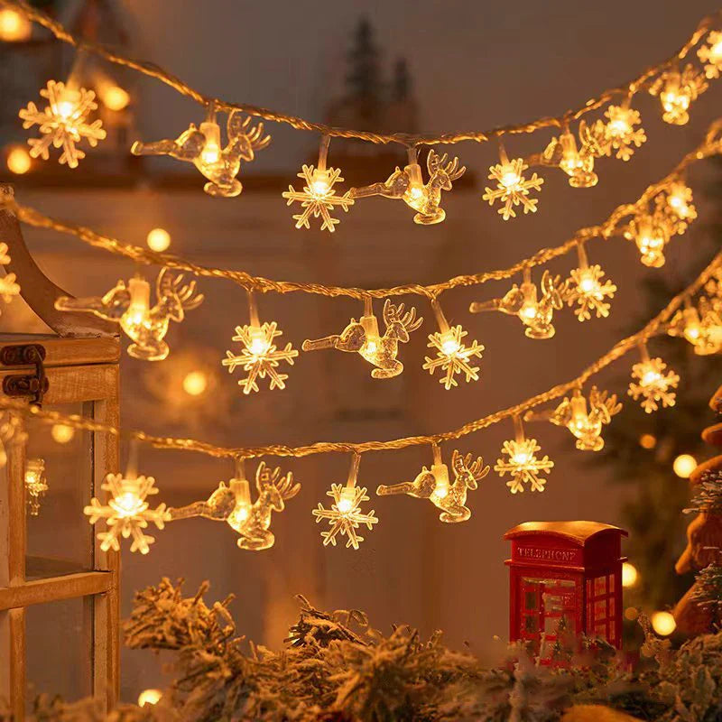 Rynx | LED Snowflake String Lights Star String Lights Battery Operated Xmas Tree Moose Decorative Garland Party Wedding New Year Decoration