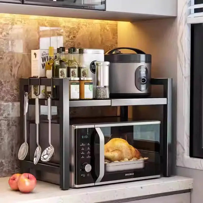 Lisslune | Carbon Steel Retractable Double-Layer Kitchen Shelf – Milo