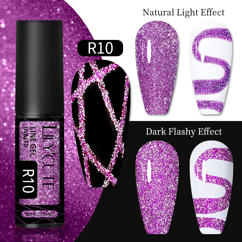 Rynx | 5ml Colorful Reflective Liner Gel Nail Polish Super Bright Painting Glitter Gel Graffiti Stripe Design Polish Manicure