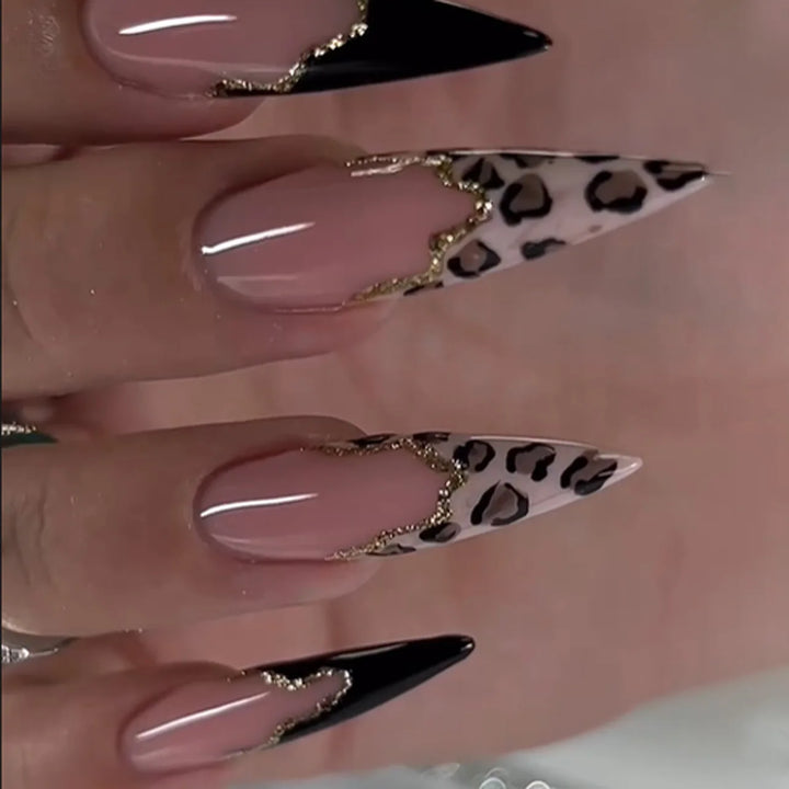 Rynx | Brown Leopard Gradient French Nail Art Red Bow Pearls False Nails Removable Ready-Made False Nails To Stick With Glue