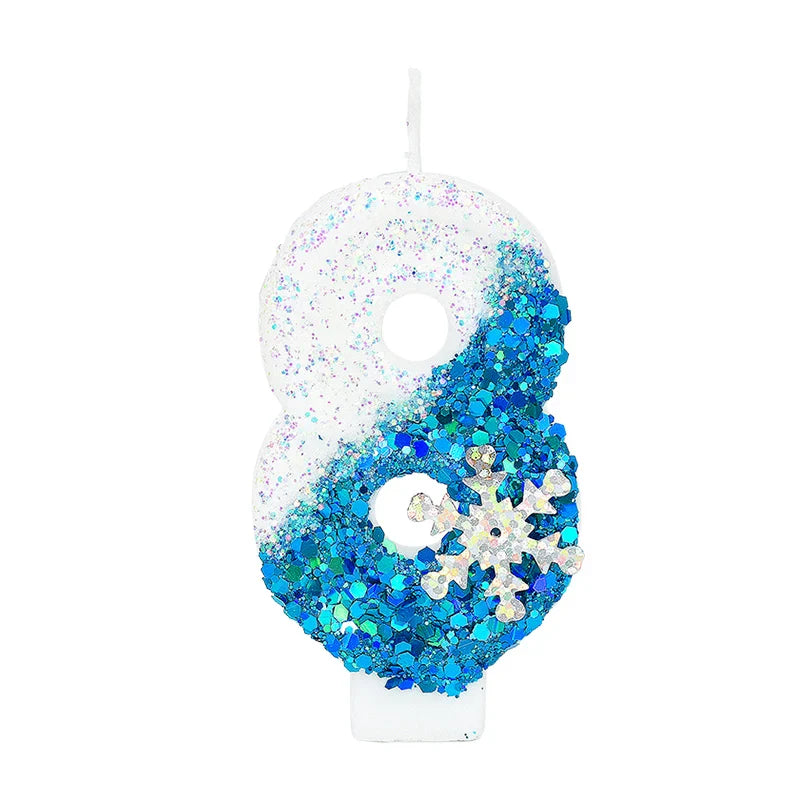 Rynx Frozen Birthday Candles 0-9 Number Glitter Blue Snowflake Cake Candle Kids Girls Birthday Party Cake Topper Decoration Accessories