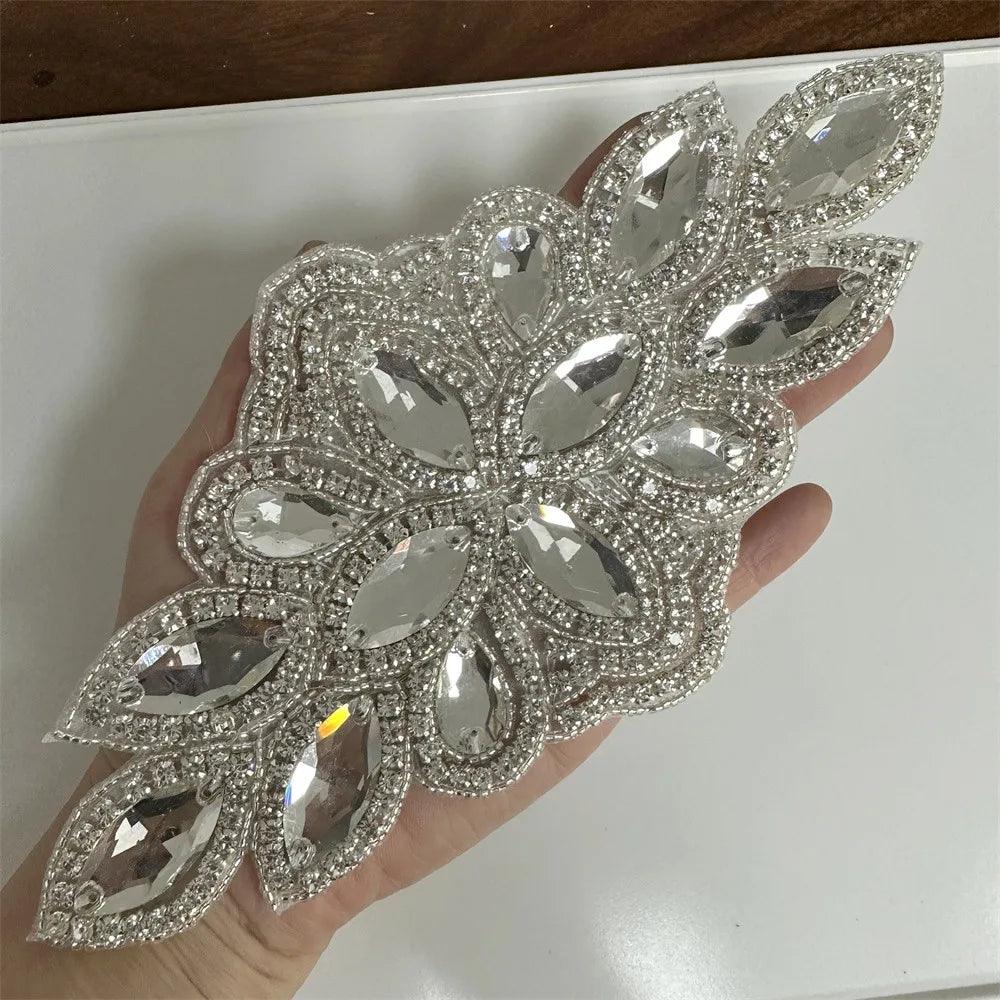 Lisslune | Shining Silver Rhinestone Flower Appliqué: Elegant Fashion Upgrade Accessory