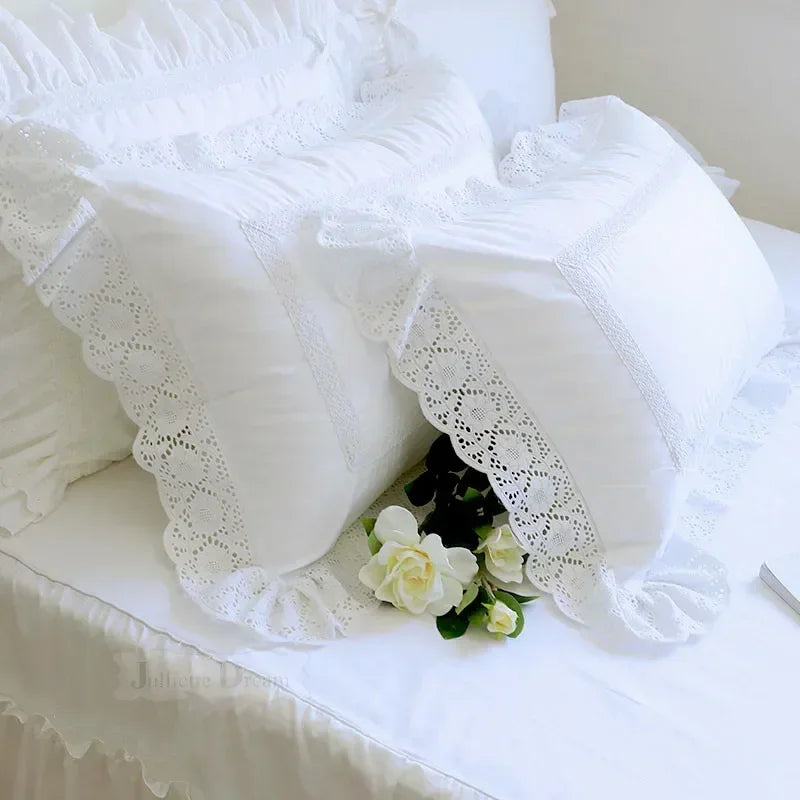 Rynx 1 Piece Princess Pure White Double Layer Lace Ruffle Cotton Wedding Pure Cotton Bedding Pillowcase Pillow Cover Autumn Decoration