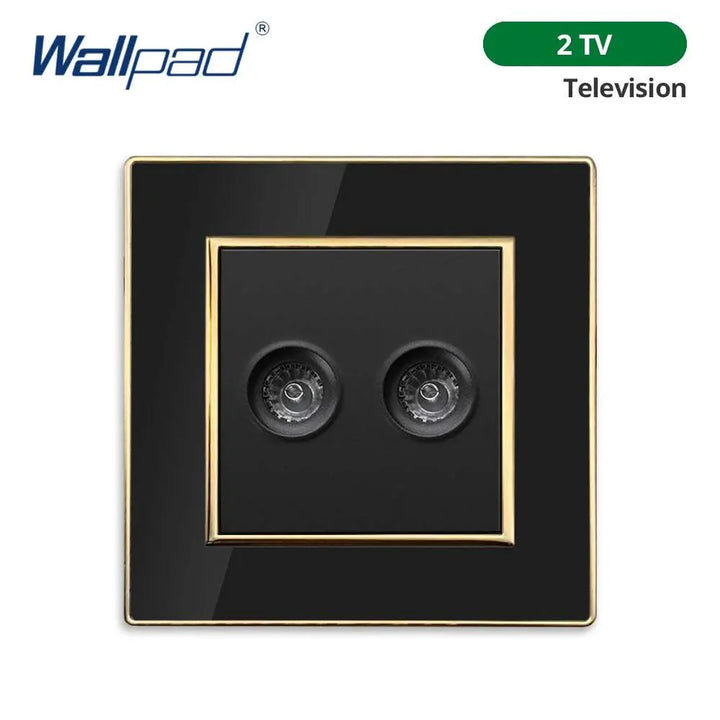 Lisslune | Luxurious black acrylic interchangeable panel with golden accents and universal sockets - 220V, multiple socket, modern design - Illuminated control panel with USB charging function