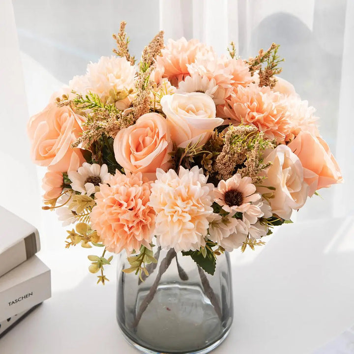 Rynx | 1PC Artificial Flowers Cheap New Year's Decoration Wedding Garden Peony Arch Christmas Home Artificial Silk Rose Hydrangea Vase for