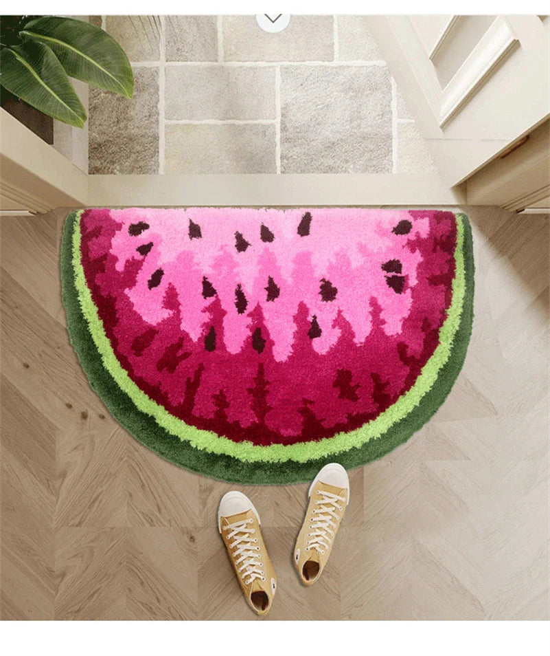 Rynx | Creative soft thick plush cup semi-round round watermelon-shaped floor mat non-slip absorbent kitchen bath rug machine washable