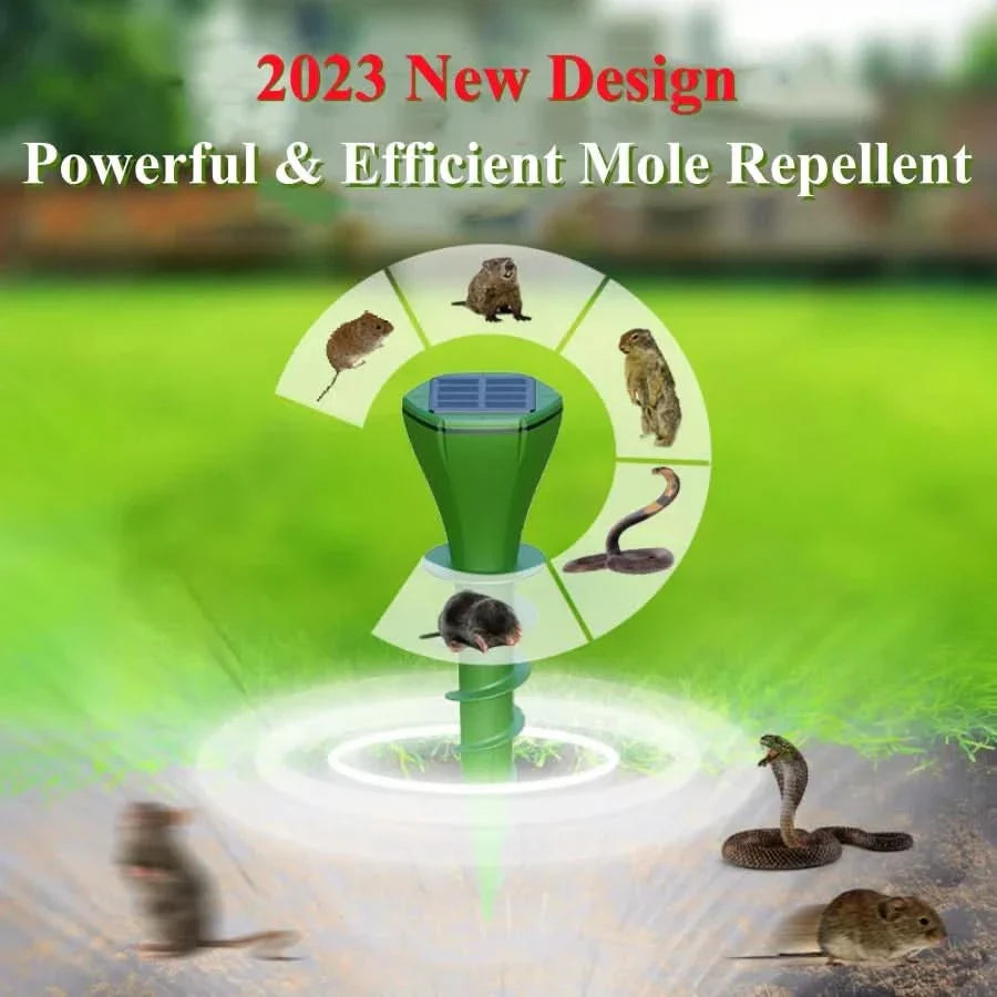Lisslune | SOLAR MOLE REPELLER – Solar-powered mole repellent with 3 vibration modes & IP65 for effective garden protection