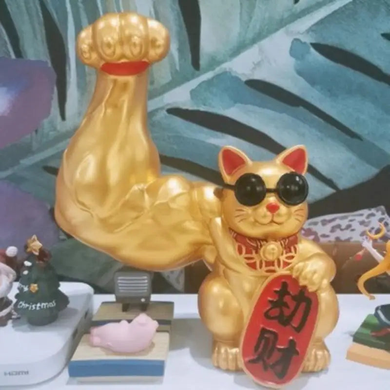 Lisslune | Large hand, happy wealth, waving cat, gold-colored waving hand cat, home decoration, welcoming waving cat, sculpture, statue, decor, car ornament, shop gift