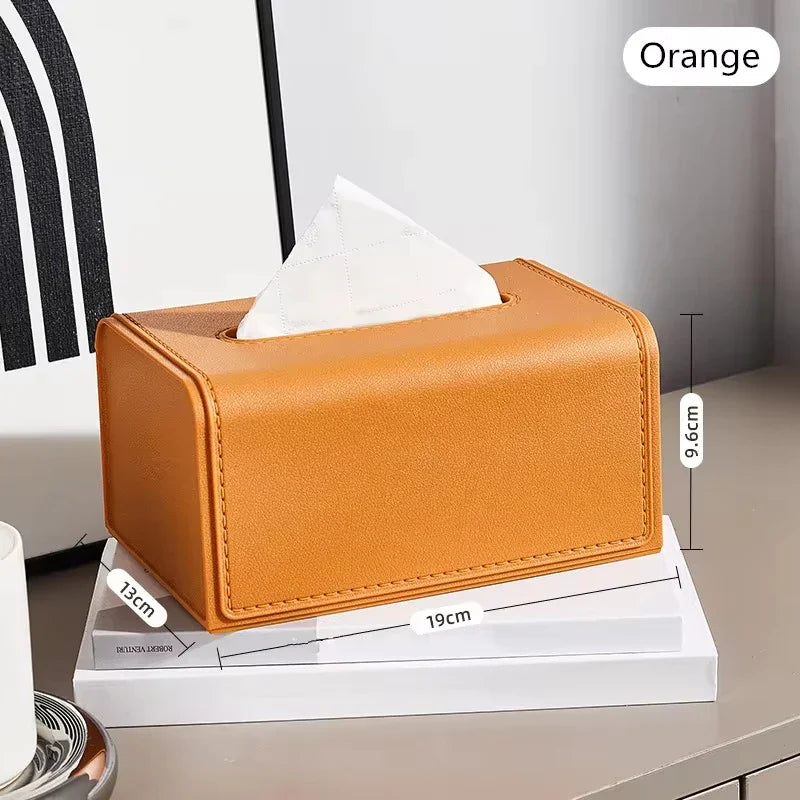 Rynx | Household Fabric Box Leather Napkin Holder Rectangular Wet Tissue Case Living Room Office Decorative Car Organizer Desk Storage Box