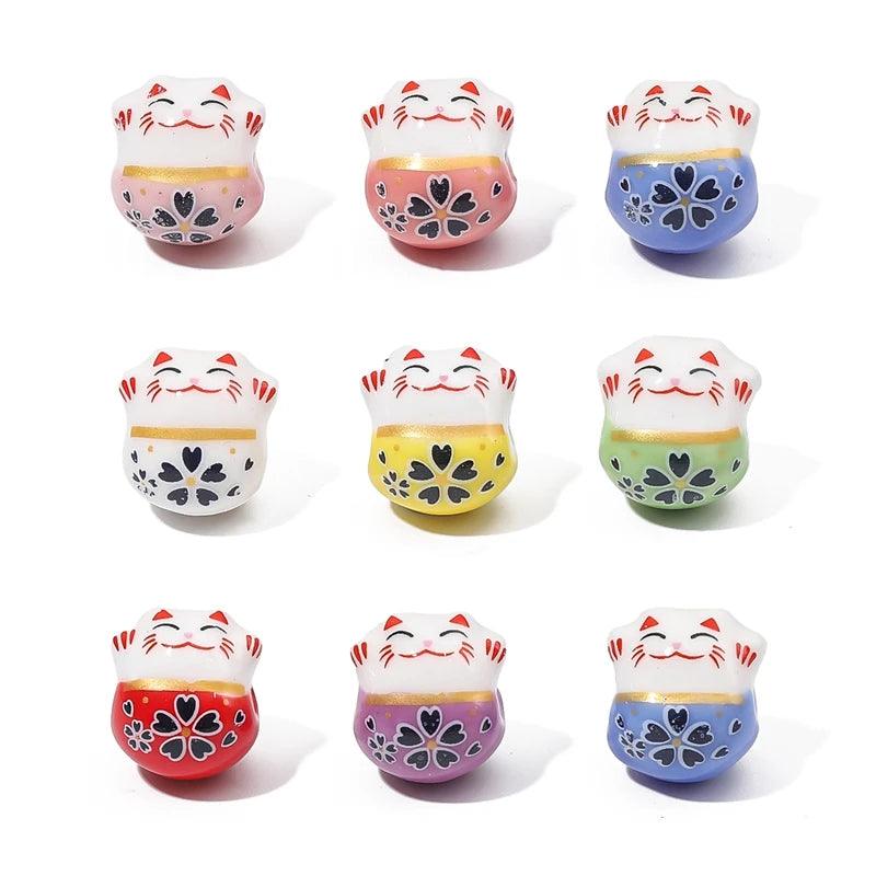 Lisslune | Set of 2 Artisan 14mm Ceramic Lucky Cat Charms for Creative Jewelry Designs