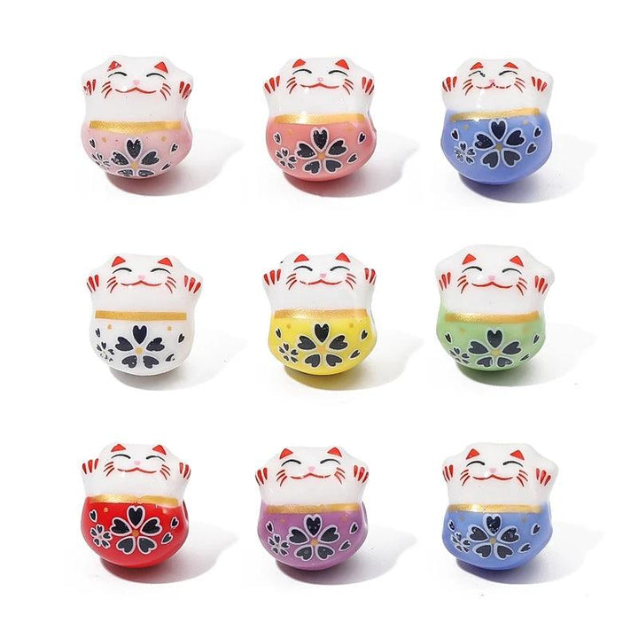 Lisslune | Set of 2 Artisan 14mm Ceramic Lucky Cat Charms for Creative Jewelry Designs