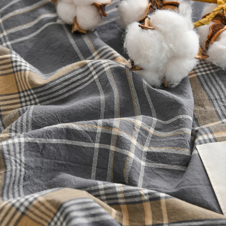 Rynx | 100% Cotton Duvet Cover Set with Pillowcase Japanese Style Grid Duvet Cover 220x240 Duvet Cover Set King Size